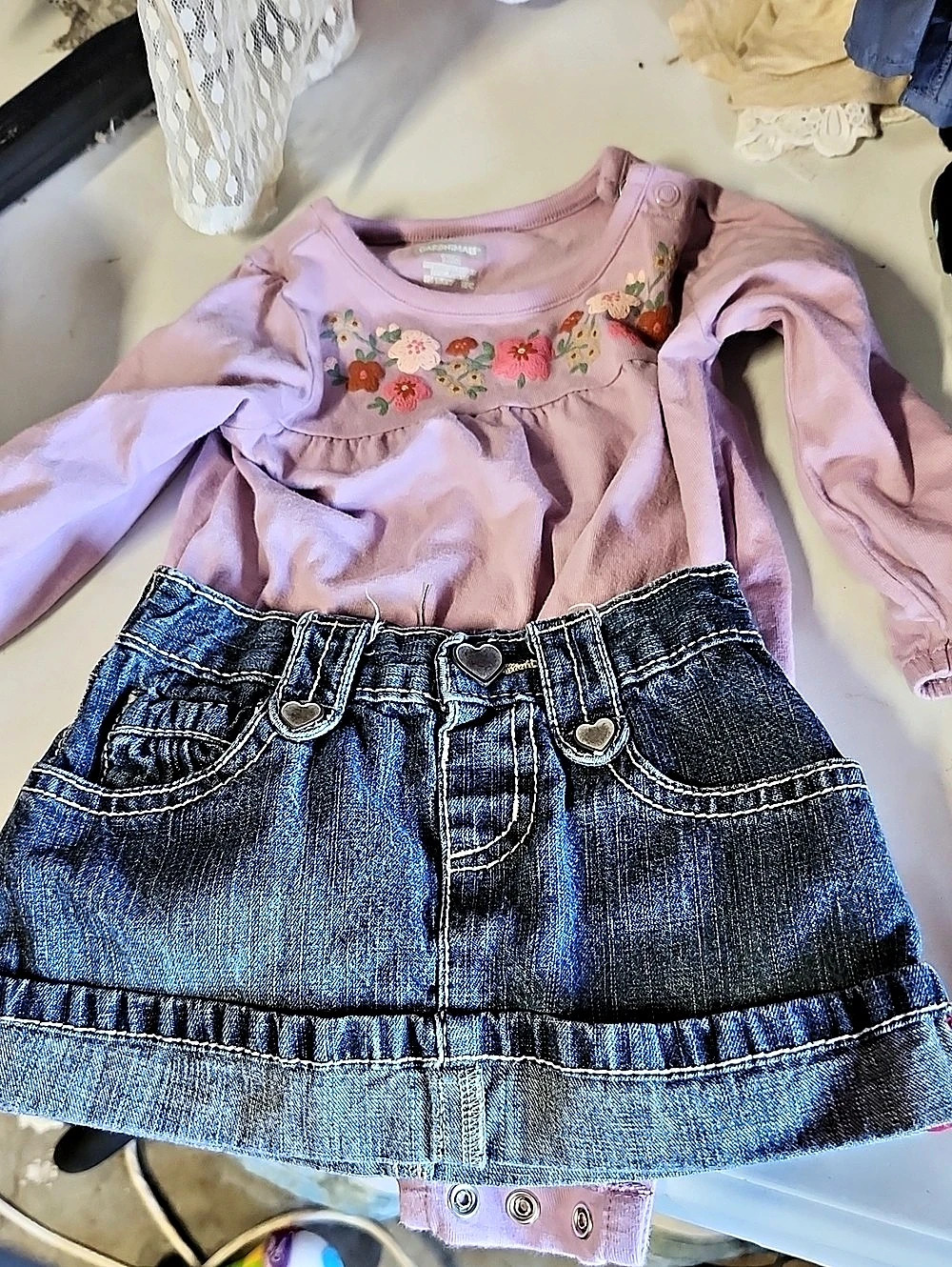 Garanimals Girls Floral Top 12 Month & Denim Skirt Set Size 6 To 12 Month Gymbo